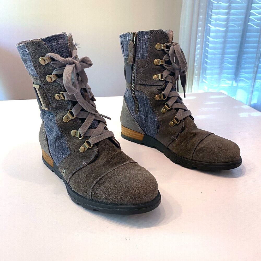 Sorel Women’s Major Carly Lace Zip Up Combat Boots US Size 7 - Blue Denim‎ Grey